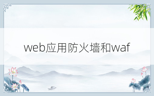 web应用防火墙和waf