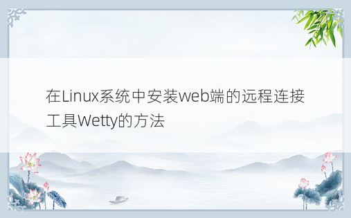在Linux系统中安装web端的远程连接工具Wetty的方法