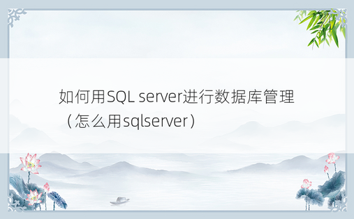 如何用SQL server进行数据库管理（怎么用sqlserver）