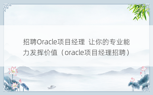 招聘Oracle项目经理  让你的专业能力发挥价值（oracle项目经理招聘）