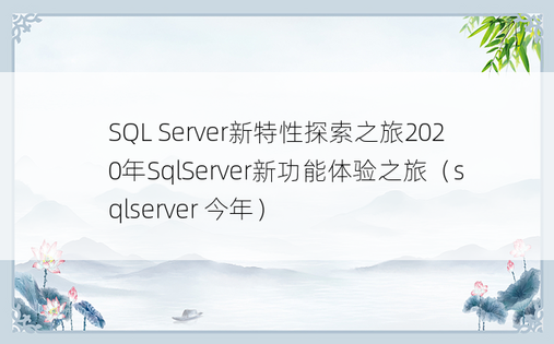 SQL Server新特性探索之旅2020年SqlServer新功能体验之旅（sqlserver 今年）