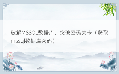 破解MSSQL数据库，突破密码关卡（获取mssql数据库密码）