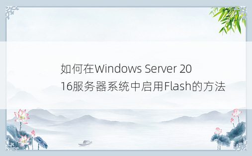 如何在Windows Server 2016服务器系统中启用Flash的方法