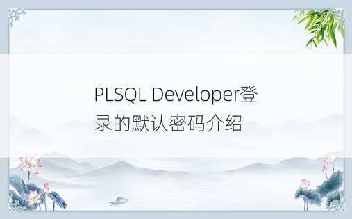 PLSQL Developer登录的默认密码介绍