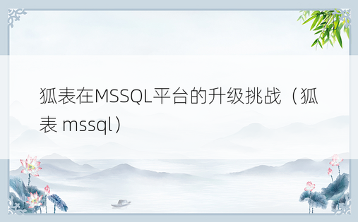 狐表在MSSQL平台的升级挑战（狐表 mssql）