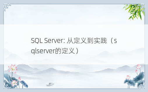 SQL Server: 从定义到实践（sqlserver的定义）