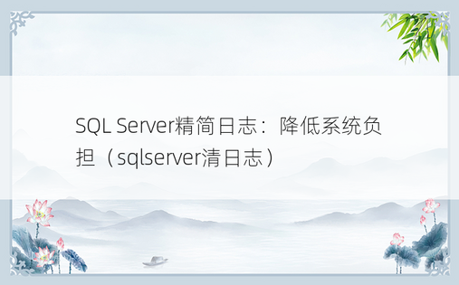 SQL Server精简日志：降低系统负担（sqlserver清日志）