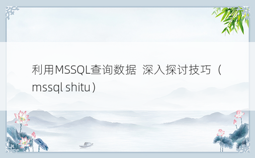 利用MSSQL查询数据  深入探讨技巧（mssql shitu）