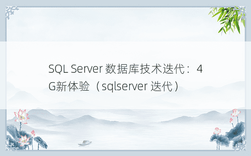 SQL Server 数据库技术迭代：4G新体验（sqlserver 迭代）