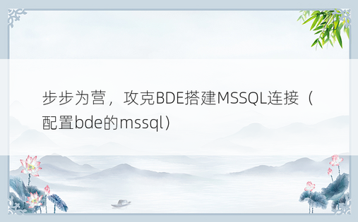 步步为营，攻克BDE搭建MSSQL连接（配置bde的mssql）