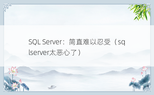SQL Server：简直难以忍受（sqlserver太恶心了）