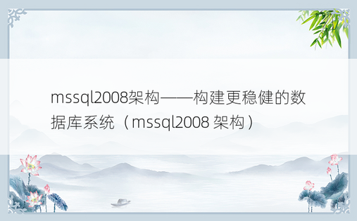 mssql2008架构——构建更稳健的数据库系统（mssql2008 架构）