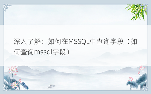 深入了解：如何在MSSQL中查询字段（如何查询mssql字段）