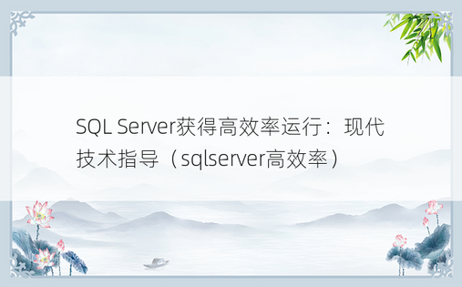 SQL Server获得高效率运行：现代技术指导（sqlserver高效率）