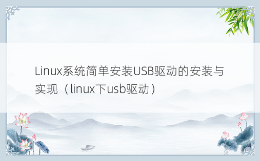 Linux系统简单安装USB驱动的安装与实现（linux下usb驱动）