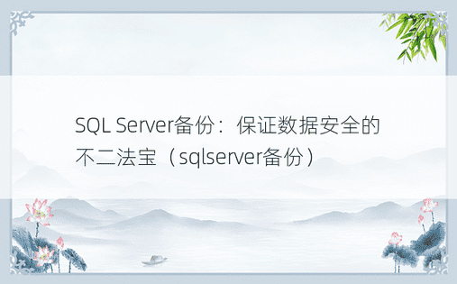 SQL Server备份：保证数据安全的不二法宝（sqlserver备份）