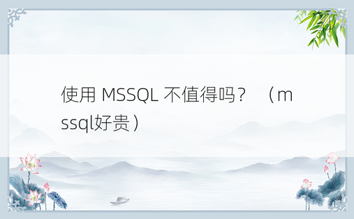 使用 MSSQL 不值得吗？ （mssql好贵） 