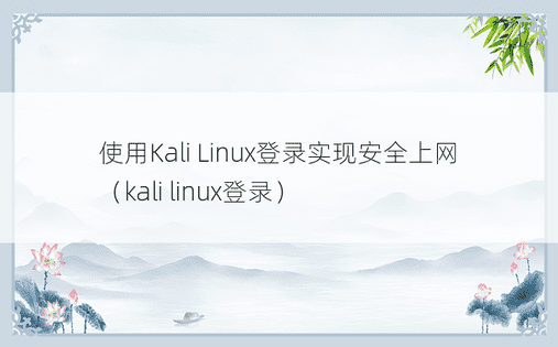 使用Kali Linux登录实现安全上网（kali linux登录）