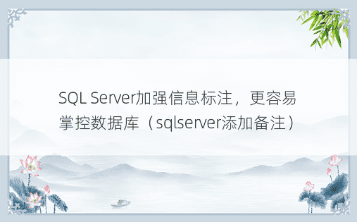 SQL Server加强信息标注，更容易掌控数据库（sqlserver添加备注）