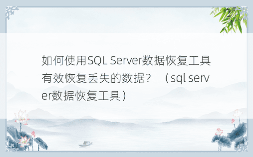 如何使用SQL Server数据恢复工具有效恢复丢失的数据？ （sql server数据恢复工具）