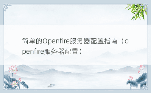 简单的Openfire服务器配置指南（openfire服务器配置） 