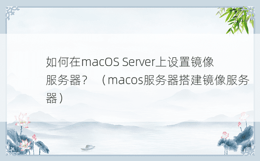 如何在macOS Server上设置镜像服务器？ （macos服务器搭建镜像服务器）