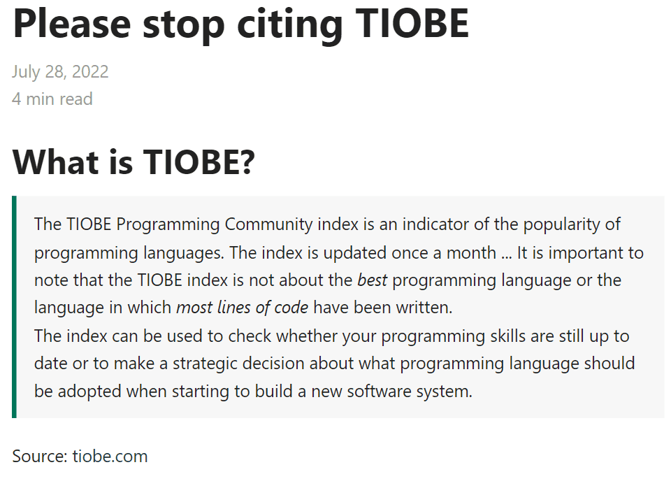 TIOBE编程语言排名被“喷”