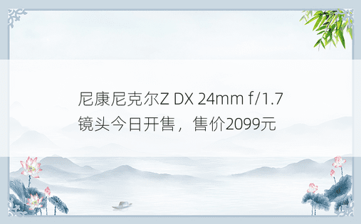 尼康尼克尔Z DX 24mm f/1.7镜头今日开售，售价2099元