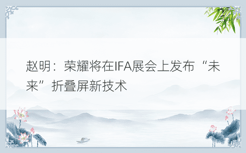 赵明：荣耀将在IFA展会上发布“未来”折叠屏新技术