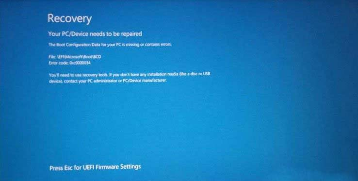 Windows 10系统启动时出现蓝屏错误代码0xc000000d的解决方法