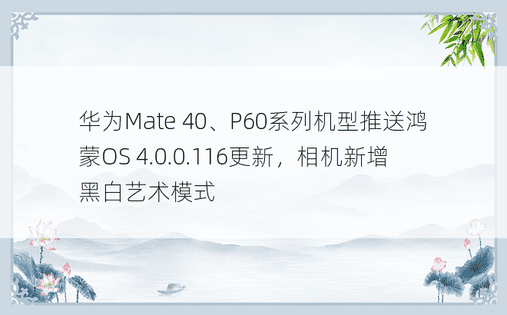 华为Mate 40、P60系列机型推送鸿蒙OS 4.0.0.116更新，相机新增黑白艺术模式