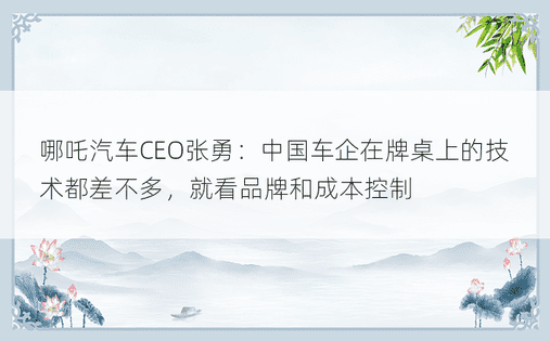 哪吒汽车CEO张勇：中国车企在牌桌上的技术都差不多，就看品牌和成本控制