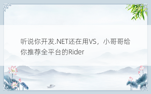 
听说你开发.NET还在用VS，小哥哥给你推荐全平台的Rider