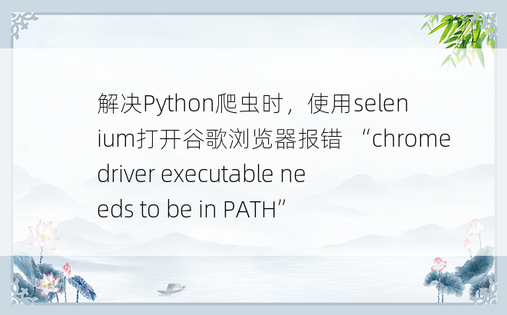 
解决Python爬虫时，使用selenium打开谷歌浏览器报错 “chromedriver executable needs to be in PATH”