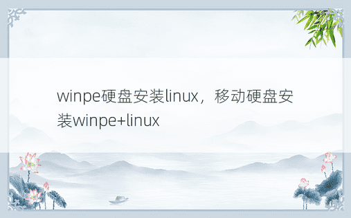 winpe硬盘安装linux，移动硬盘安装winpe+linux