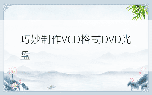巧妙制作VCD格式DVD光盘