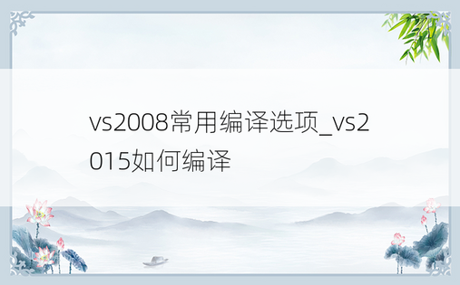 vs2008常用编译选项_vs2015如何编译