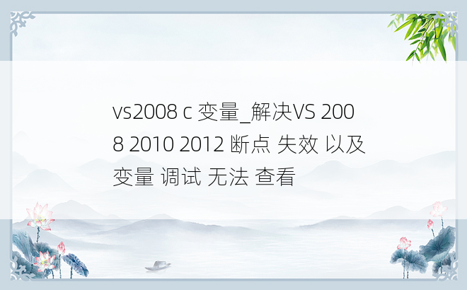 vs2008 c 变量_解决VS 2008 2010 2012 断点 失效 以及 变量 调试 无法 查看