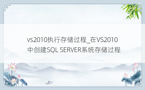 vs2010执行存储过程_在VS2010中创建SQL SERVER系统存储过程