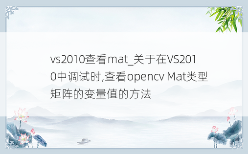 vs2010查看mat_关于在VS2010中调试时,查看opencv Mat类型矩阵的变量值的方法
