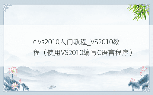 c vs2010入门教程_VS2010教程（使用VS2010编写C语言程序）