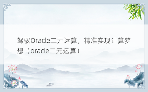 驾驭Oracle二元运算，精准实现计算梦想（oracle二元运算）