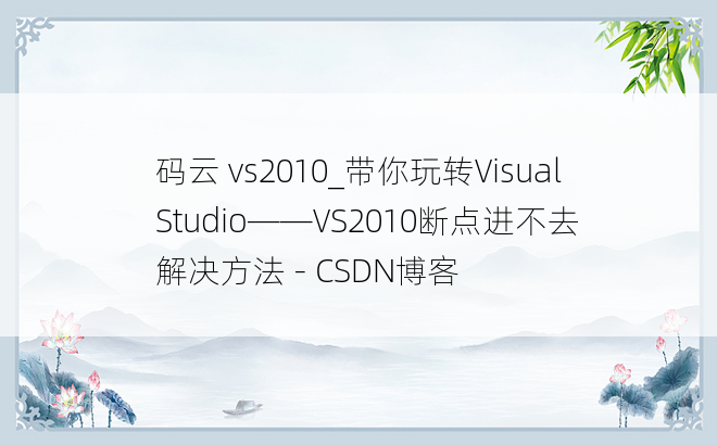 码云 vs2010_带你玩转Visual Studio——VS2010断点进不去解决方法 - CSDN博客